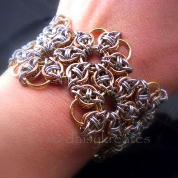 Celtic Rose Hex Sheet Bracelet is ~1.5" wide, 7" long, weighs under 2 oz.