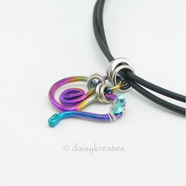 Multi-Color Forged Heart Pendant on Double-Strand Rubber Tube Necklace