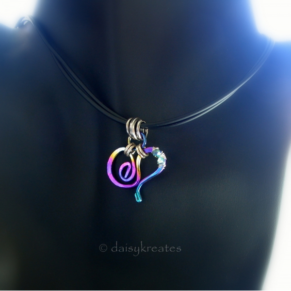 Multi-Color Forged Heart Pendant on Double-Strand Rubber Tube Necklace