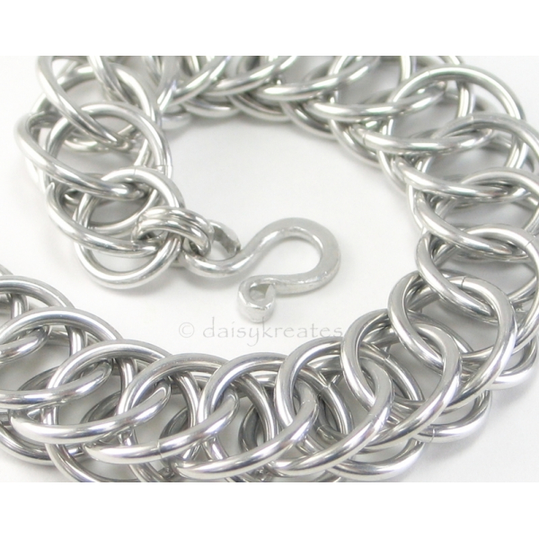 Classic and Bold Half Persian Chainmaille Bracelet in Bright Aluminum