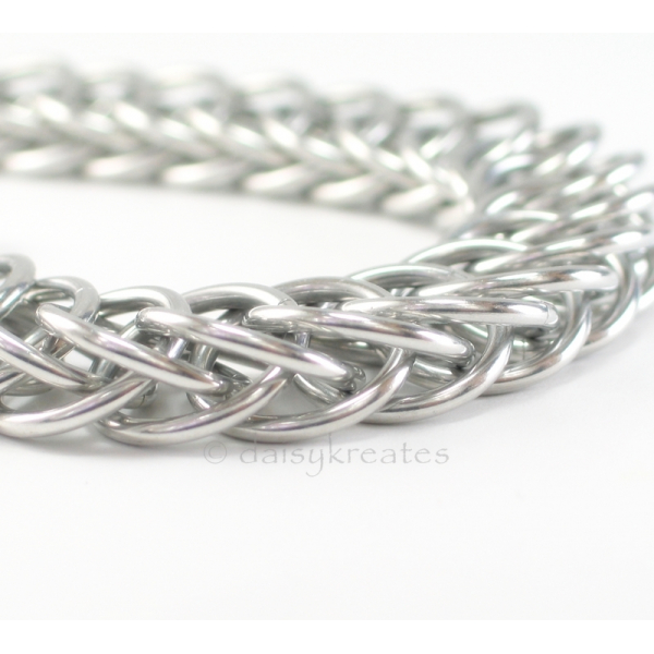 Classic and Bold Half Persian Chainmaille Bracelet in Bright Aluminum