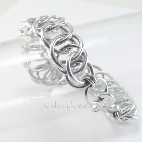 Classic and Bold Half Persian Chainmaille Bracelet in Bright Aluminum