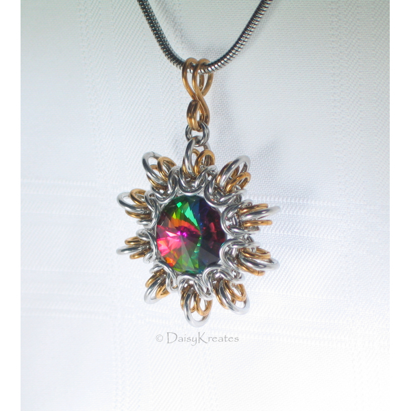 Byzantine Sun pendant features large Swarovski point-back chaton