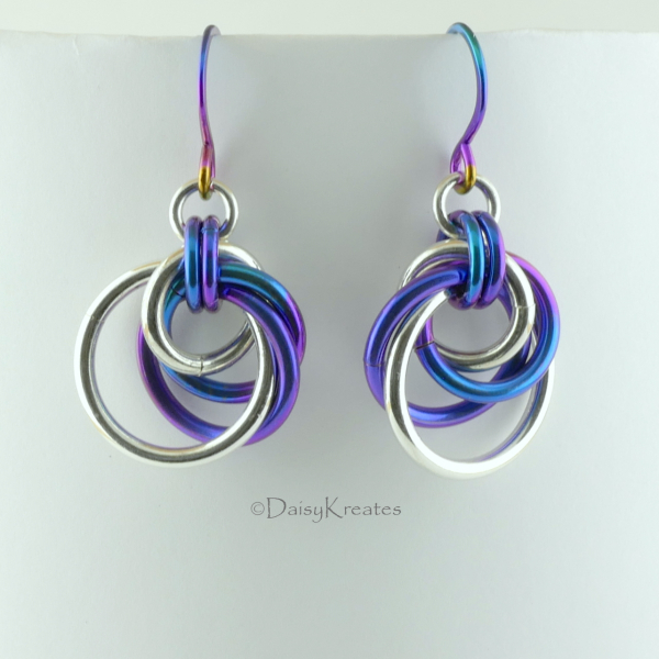 Sterling Silver and Teal Purple Niobium Tea Rose Earrings