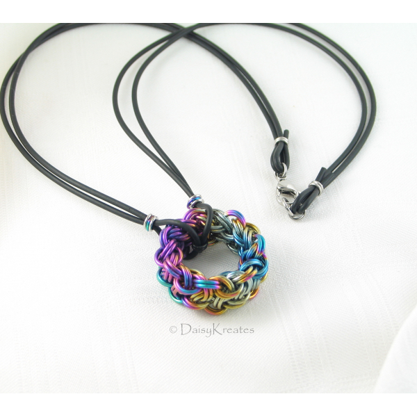 Pure niobium pendant anodized to include all spectrum of colors