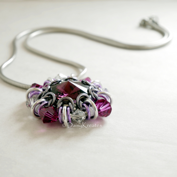 Purple Winter Carnival Square Pendant with optional stainless steel snake chain