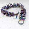 Chainmaille Japanese Lace Bracelet with color coordinated Fern toggle clasp