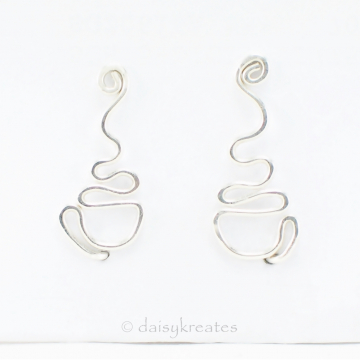 Pair of sterling silver Coffee Cup ear climber, opposite handle placements