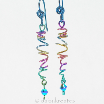 Rainbow Sprite Multi-Color Freeform Coil Earrings in Hypoallergenic Niobium
