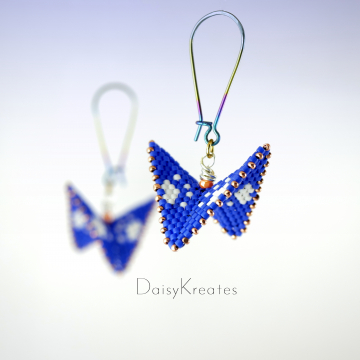Blue and White Geometric Pawprint Earrings with Anodized Niobium Earwires