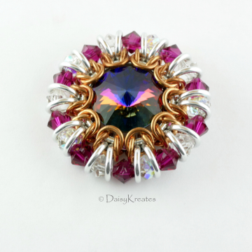 Ruby Red Helios Sunburst Medallion Brooch with Swarovski Crystals