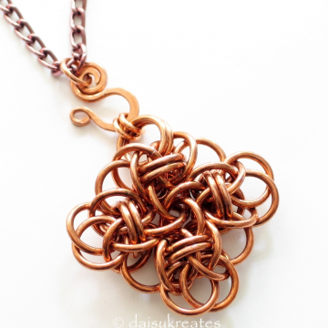 Copper Chainmaille Persephone Square Pendant on 32-Inch Long Necklace