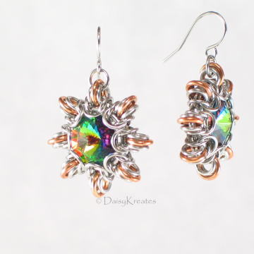 Byzantine Sun Earrings with Captured Swarovski Rivoli Stone